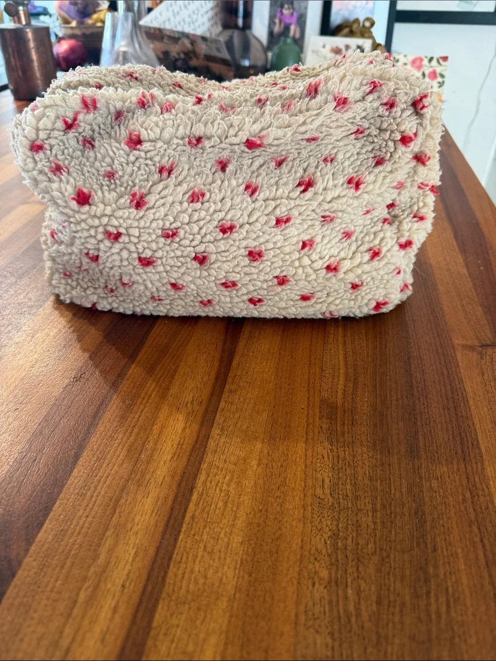 THE GREAT. Cream Cosmetic Pouch with Pink Dot Accents